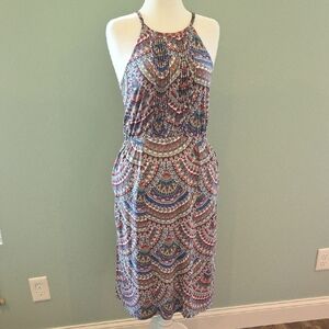 Adventura Celia Organic Cotton Blue and Purple Sleeveless Midi Sundress Size S